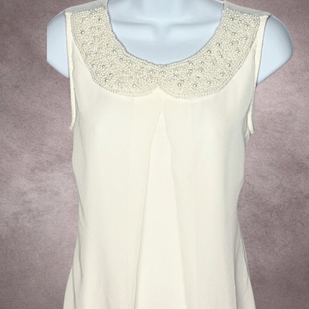 Maurices Ivory Pearl Collar Holiday Party Ready, Elegant Sleeveless Top SZ: S